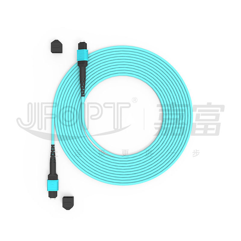 12 هسته سرعت MPO Patch Cord Aqua Color برای اتصال به مرکز داده 10G چند حالت OM3 فیبر نوری Patch Cord
