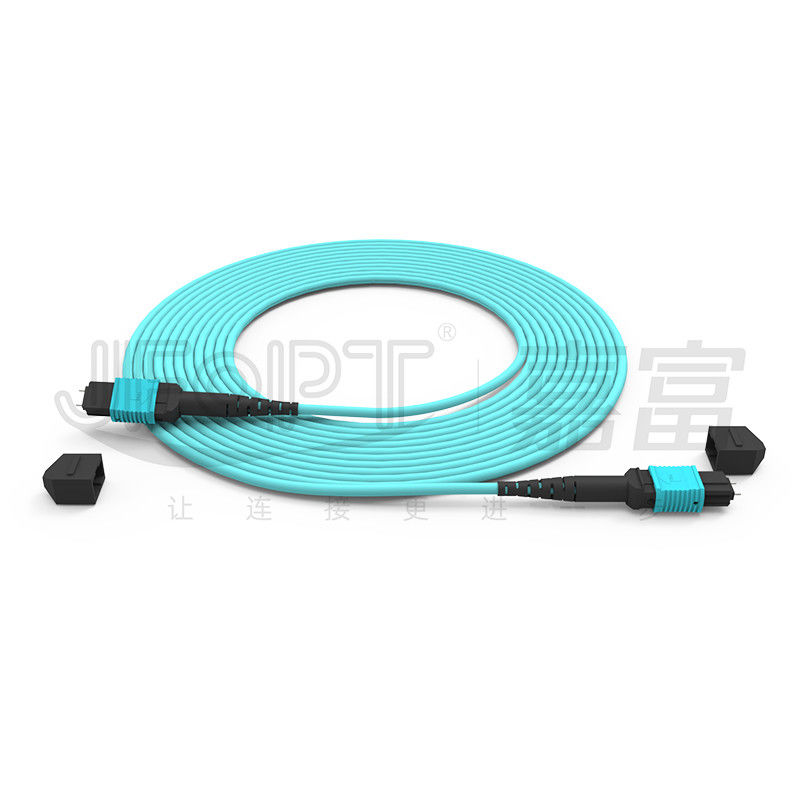 12 هسته سرعت MPO Patch Cord Aqua Color برای اتصال به مرکز داده 10G چند حالت OM3 فیبر نوری Patch Cord