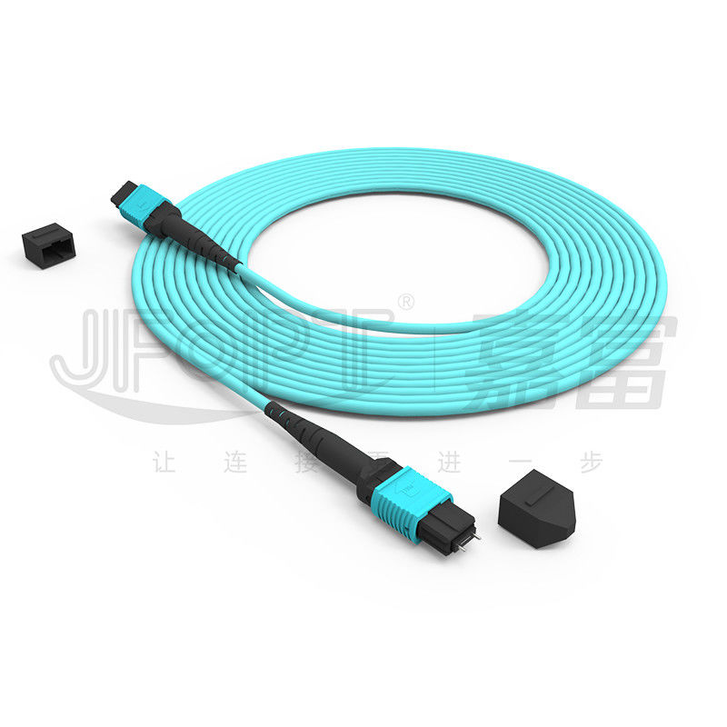 12 هسته سرعت MPO Patch Cord Aqua Color برای اتصال به مرکز داده 10G چند حالت OM3 فیبر نوری Patch Cord