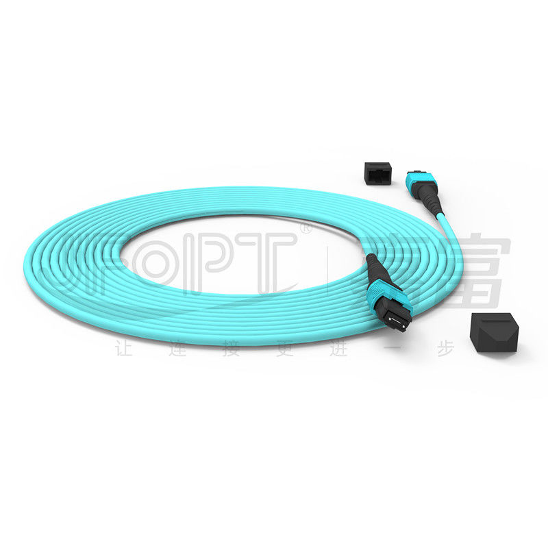 12 هسته سرعت MPO Patch Cord Aqua Color برای اتصال به مرکز داده 10G چند حالت OM3 فیبر نوری Patch Cord