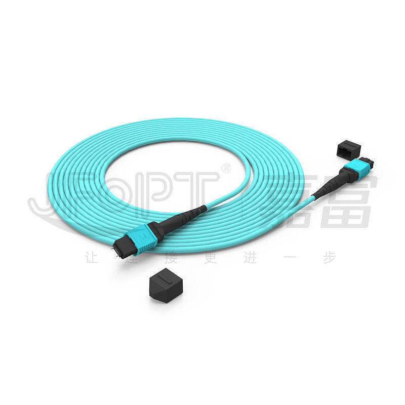 12 هسته سرعت MPO Patch Cord Aqua Color برای اتصال به مرکز داده 10G چند حالت OM3 فیبر نوری Patch Cord