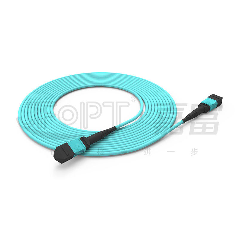 کابل اصلی MPO-MPO Aqua Round Boot Fiber Optic Pigtail Patch Cord برای راه حل های شبکه ای متنوع