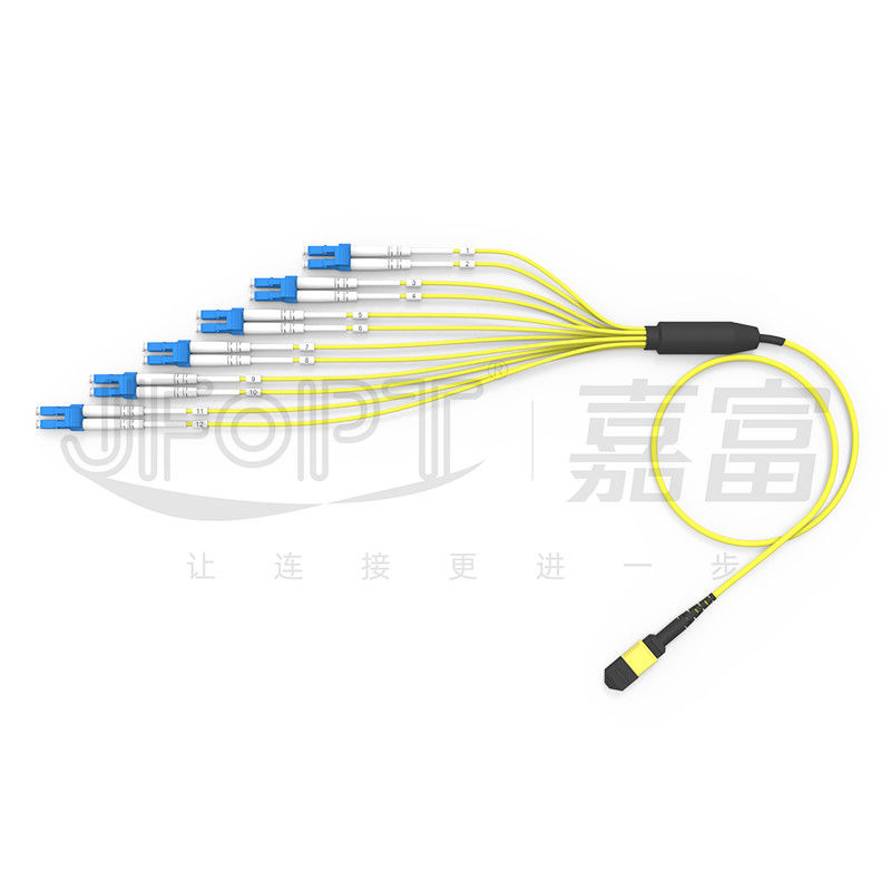 طراحی طول نامساوی MPO-LC محیط های پیچیده سیم کشی را سازگار می کند SM Breakout Cable 12 Fiber Customizable LC DX Patch Cord