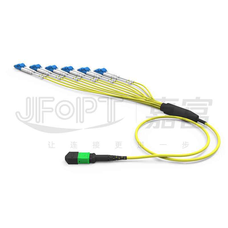 طراحی طول نامساوی MPO-LC محیط های پیچیده سیم کشی را سازگار می کند SM Breakout Cable 12 Fiber Customizable LC DX Patch Cord
