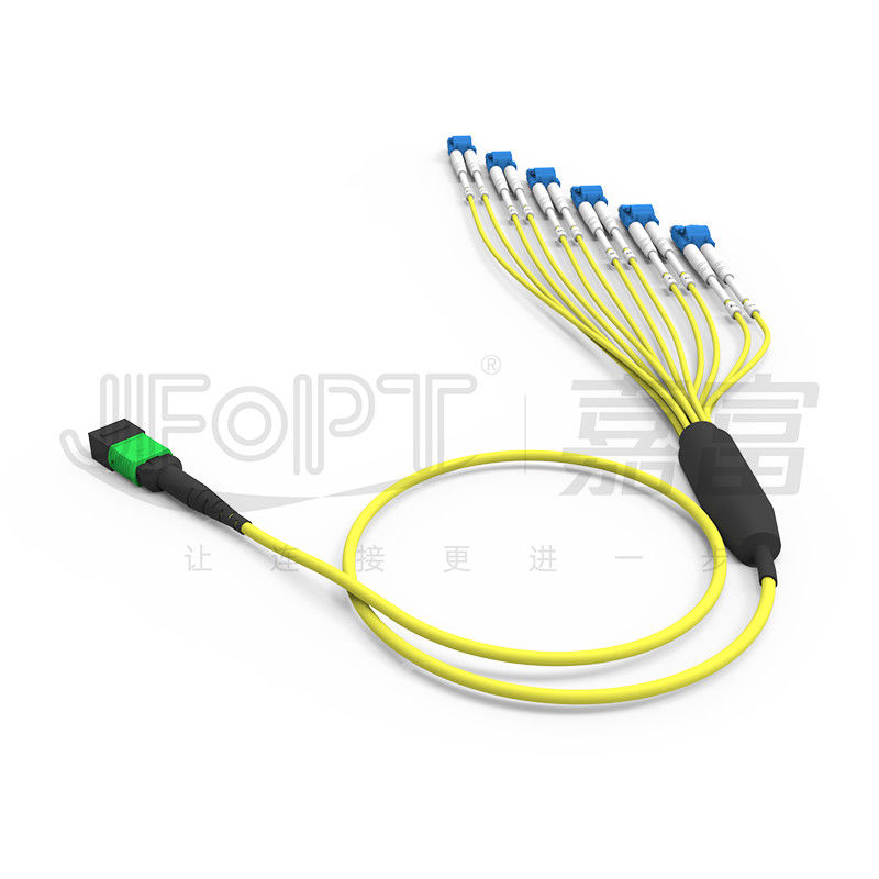 طراحی طول نامساوی MPO-LC محیط های پیچیده سیم کشی را سازگار می کند SM Breakout Cable 12 Fiber Customizable LC DX Patch Cord