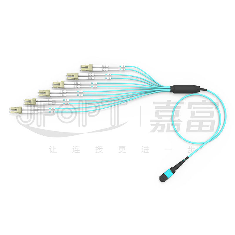 کابل MPO با اتصال LC 12 فیبر واحد OM3 OM4 MPO پایان LC پایان دوگانه